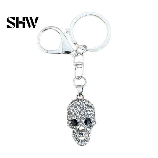 Heavy Duty Metal Key Ring Bling Rhinestone Skull Keychain, Halloween Gothic Pendant Keyring Pendant, Handbags Backpacks Purse Charm Accessory Keychain