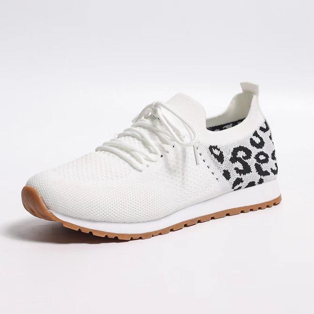 Women's Plus Size Breathable Sports Shoes Flyknit Mesh Casual Single Shoe Solid Color Front Lace Up Slope Heel Sneaker 35-43