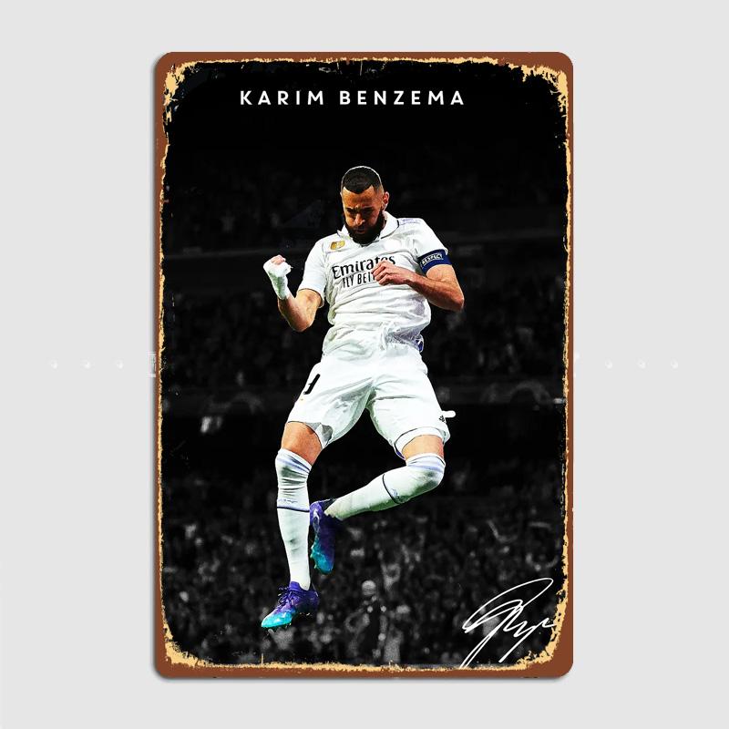 Karim Benzema Football Player Vintage Retro Metal Poster Sign Garage Club Custom Wall Decor Tin Room Decor Home Decor