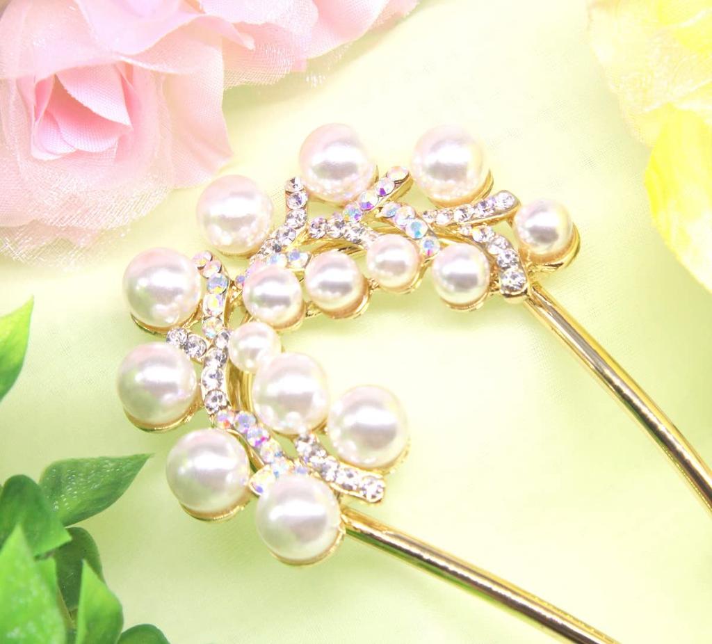 Miaomyao Haarnadel, Trommelstock, Haarschmuck, japanischer Stil, Tomesode, Perle, Bijou, Blume, U-Kamm, Gelbgold, Haar-Accessoire [Miaomyao]