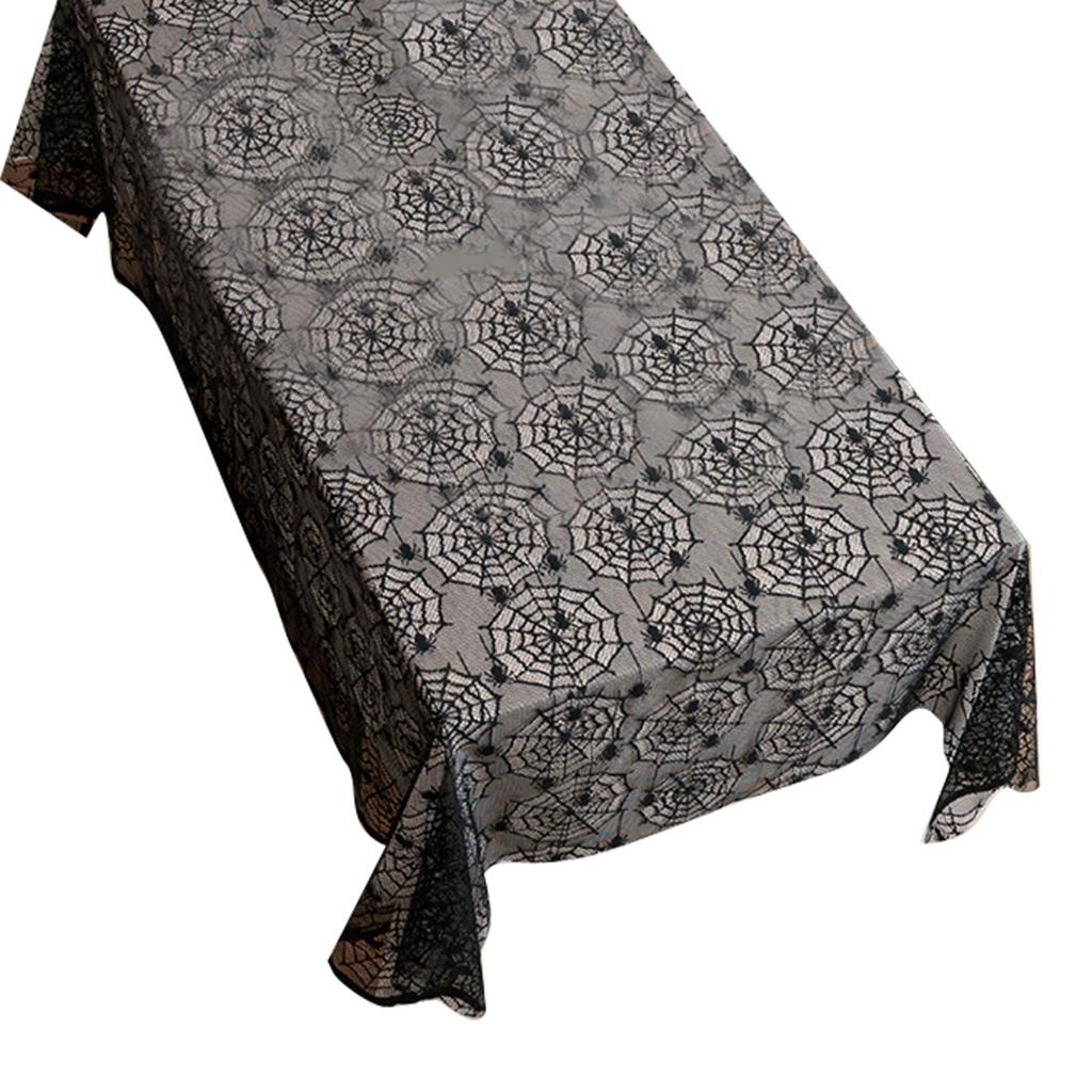 Halloween Black Lace Polyester Tablecloth for Party Decorations Fabric Easy To Cleaning Foldable Designs
