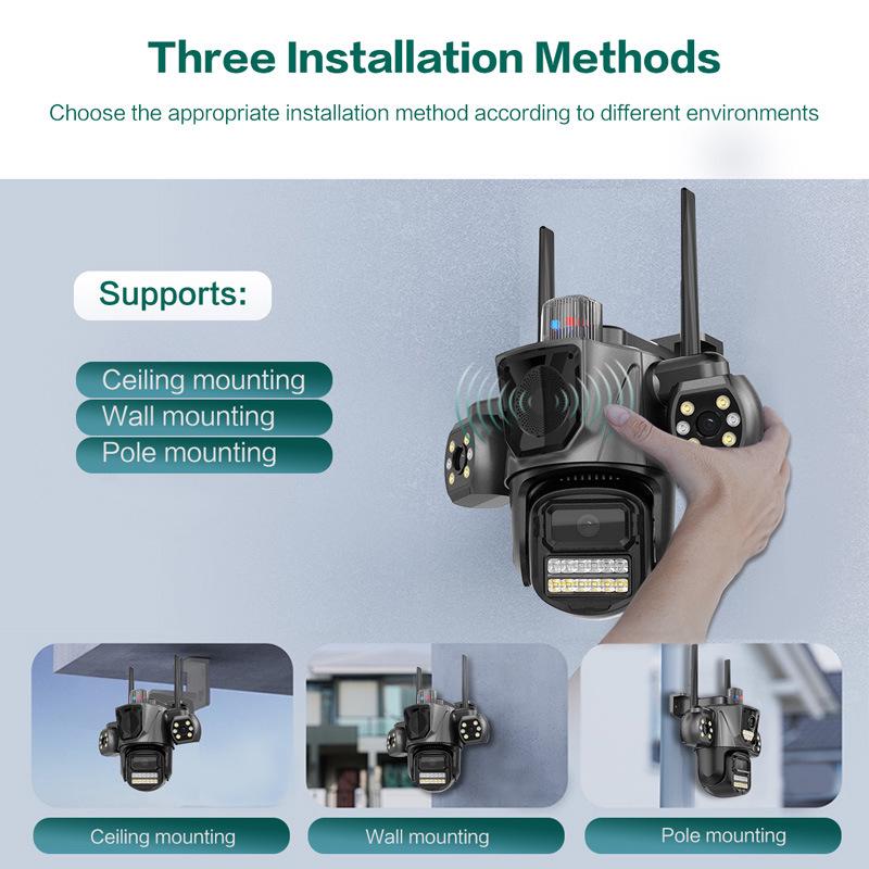 Icsee 9MP Wireless Triple-Lens Outdoor WiFi Camera with Triple-Screen Display.