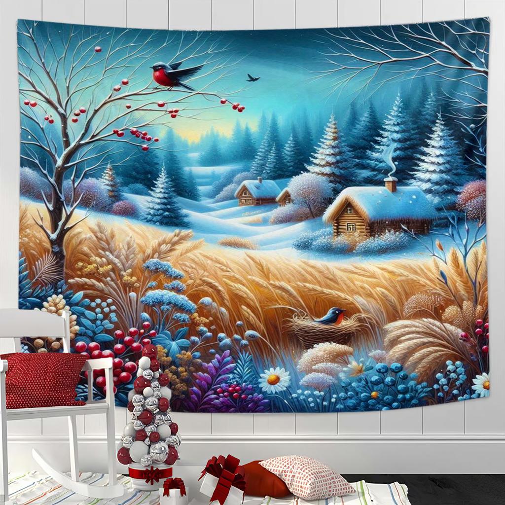 Christmas Tree Tapestry, Snowscape Wall Hanging for Party Festival, Bedroom Office Living Room Home Decor, Wall Decoration