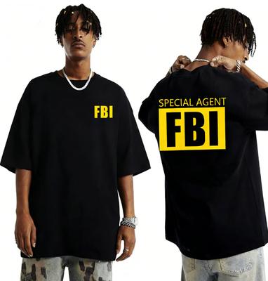Mens Clothing Hot Selling Fun Design FBI Pattern Printed Cotton Tshirt Street Casual Short Sleeved Round Neck Tshirt Top