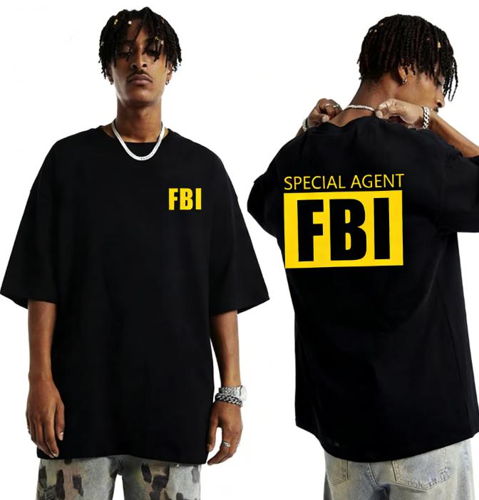 Pánské oblečení Horký prodej Zábavný design Vzor FBI Tištěné Bavlněné Tričko Street Casual Krátký Rukáv Kulatý Výstřih Tričko Top