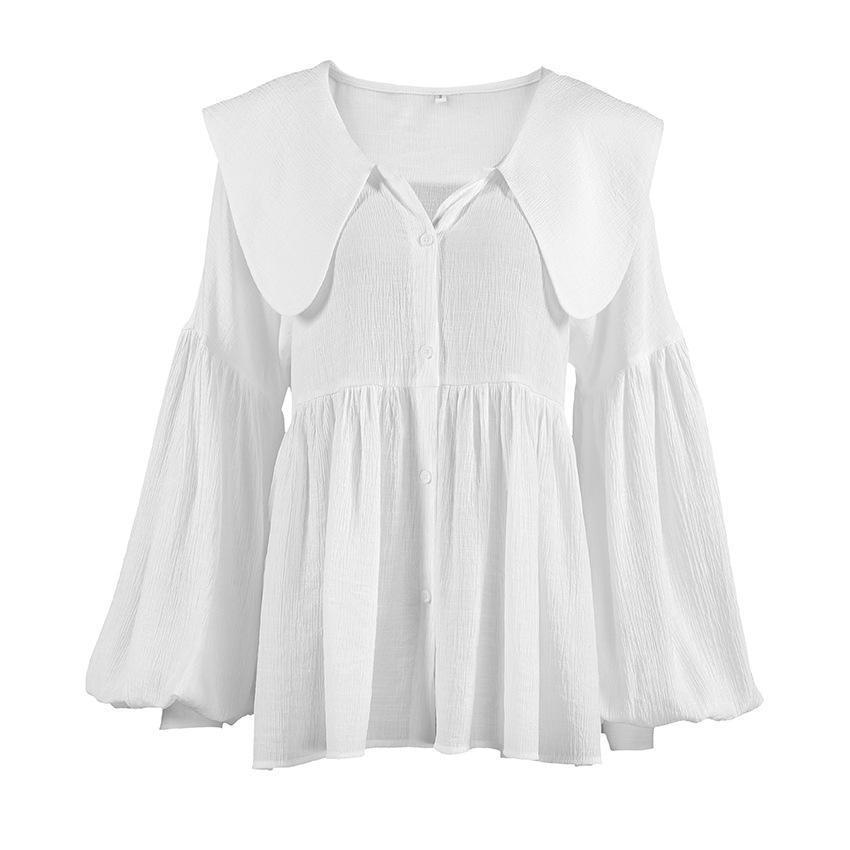 French Sweet Loose Doll Collar Shirt Women's Autumn New Design Sense Age-reducing Fashion Pleated Bubble Sleeve Top