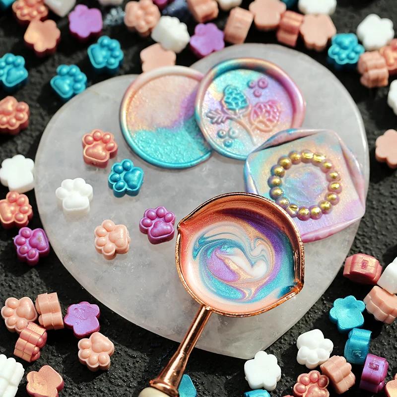 150pcs Original Cat Paw Seal Wax Grains Mixed Color Pearlescent Wax DIY Manual Account Greeting Card Envelope Decoration