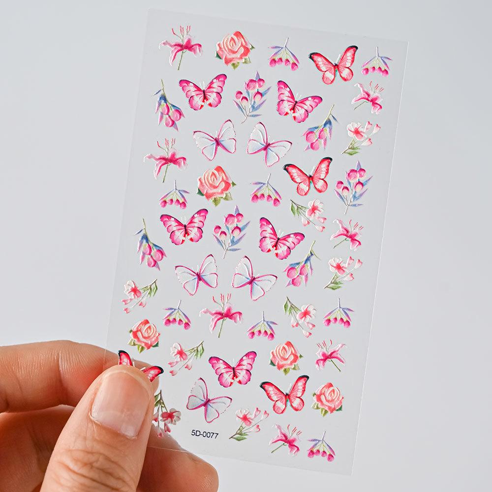 Color Relief Butterfly Nail Art Sticker 5D Three-Dimensional Butterfly Flower Adhesive Nail Decorative Relief Sticker