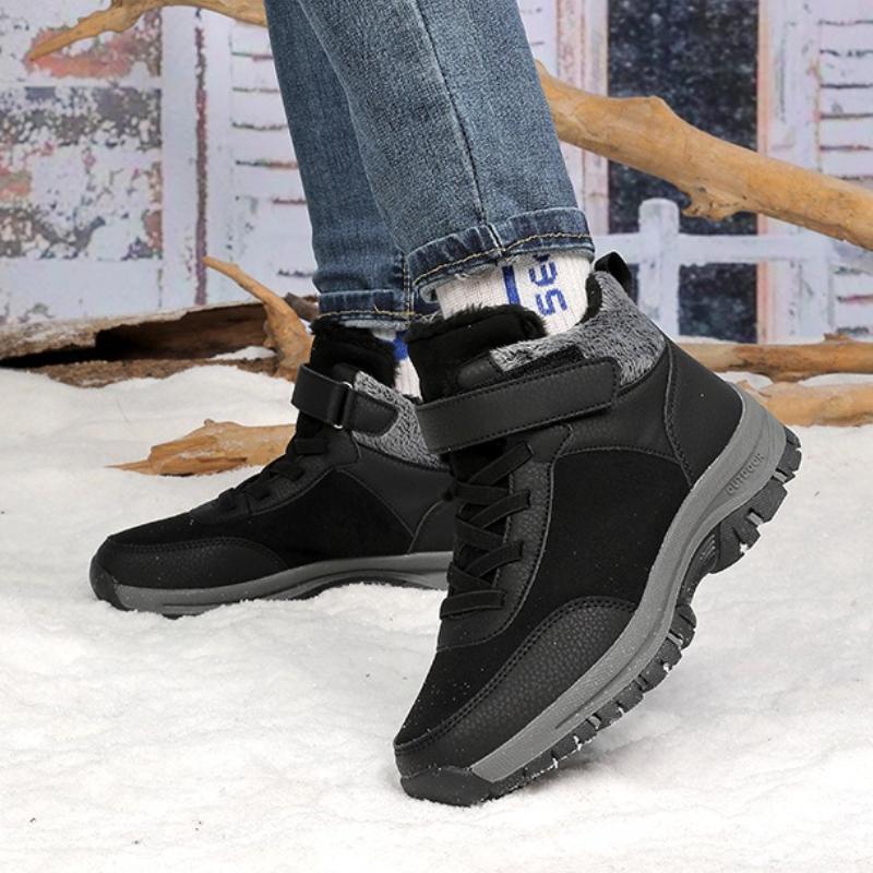 PU Leather Snow Boots Plush Ankle Boots Women Men Winter Cotton Shoes Warm Winter Anti-slip Outdoor Walking Shoes