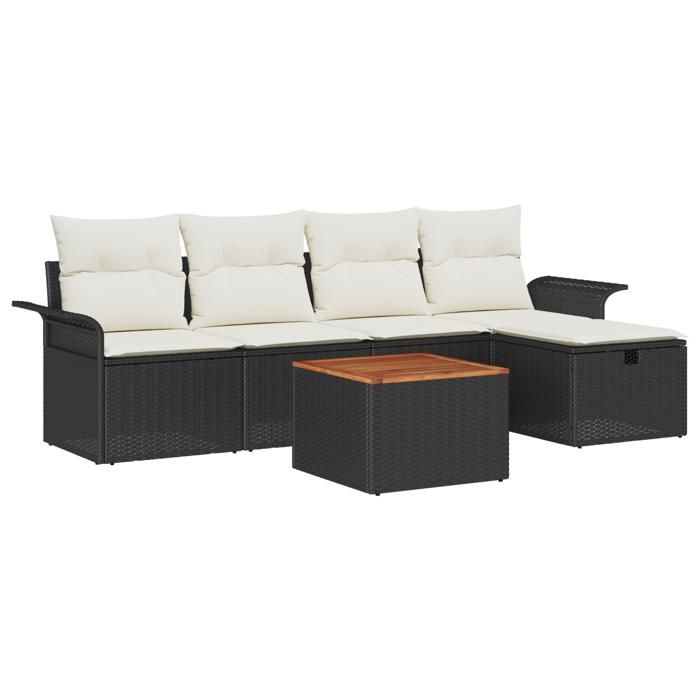 VidaXL Ensemble de Canapé de Jardin 6 Pièces avec Coussins Noir Poly Rattan 3359446