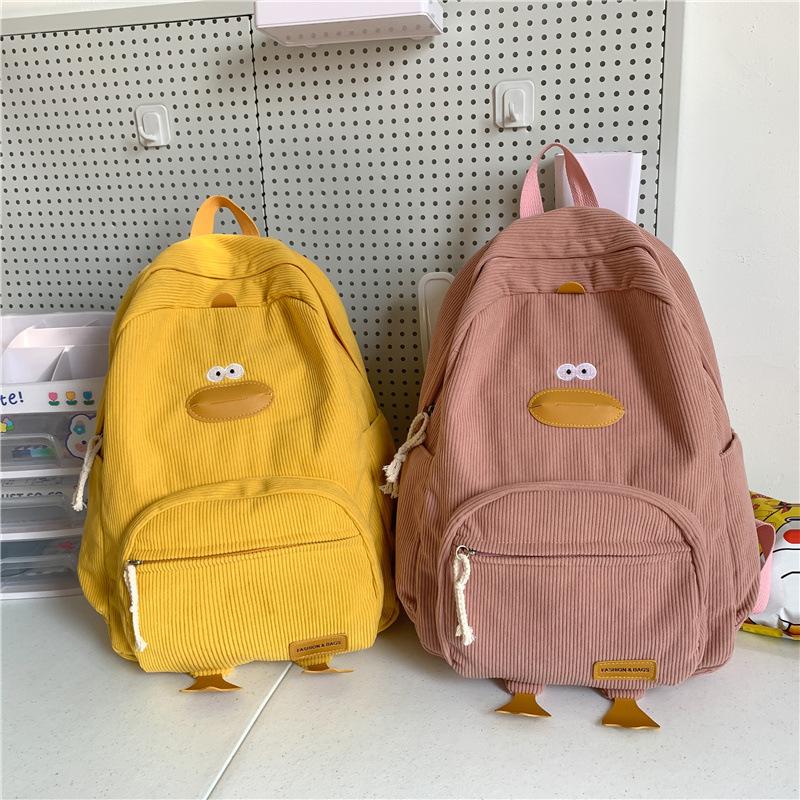 2025 new high-value student schoolbag backpack corduroy simple large-capacity duck middle and high school backpack