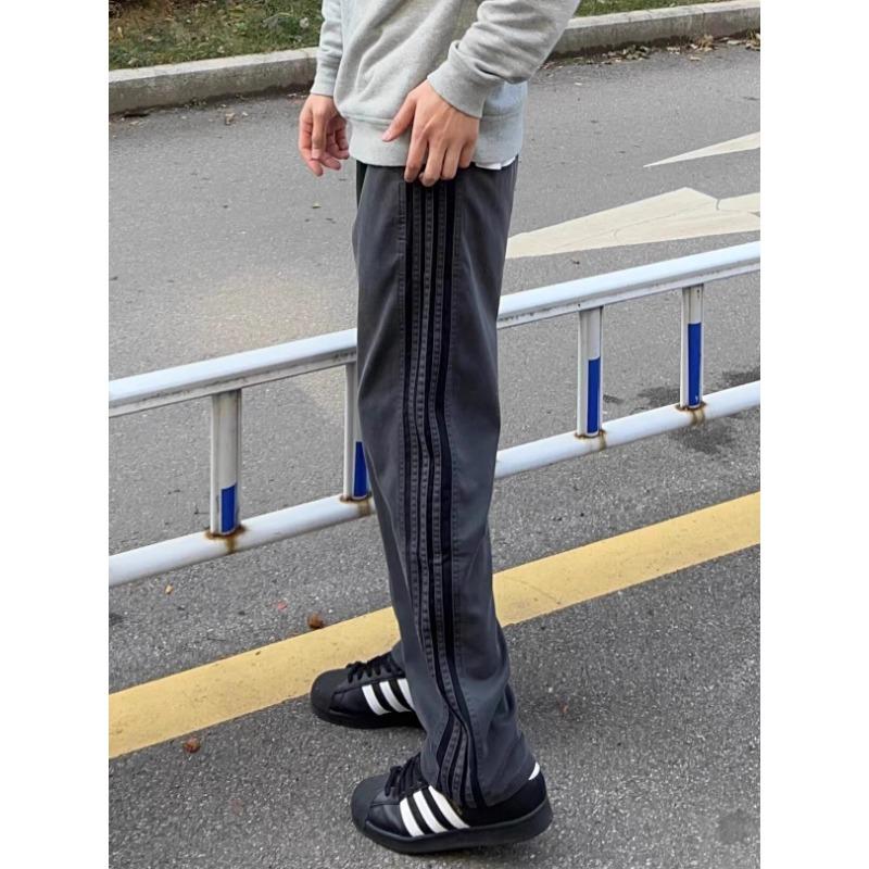 Striped Casual Pants Men's New Summer Loose Work Pants Casual Three-bar Straight Pants