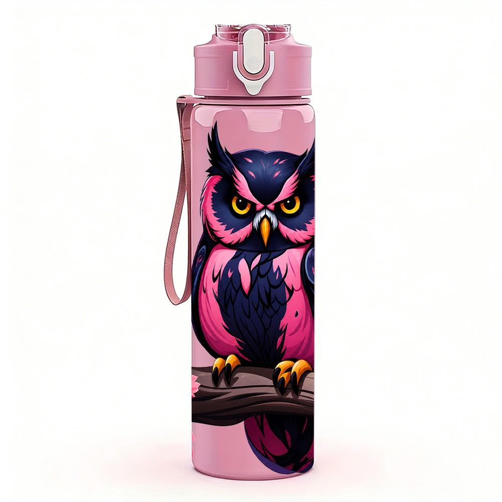 1PC Plum Branch Owl Bird 750ml Color Plastic Sports Water Bottle Leakproof Flip Straw Lid Suitable for Sports Office Home Use