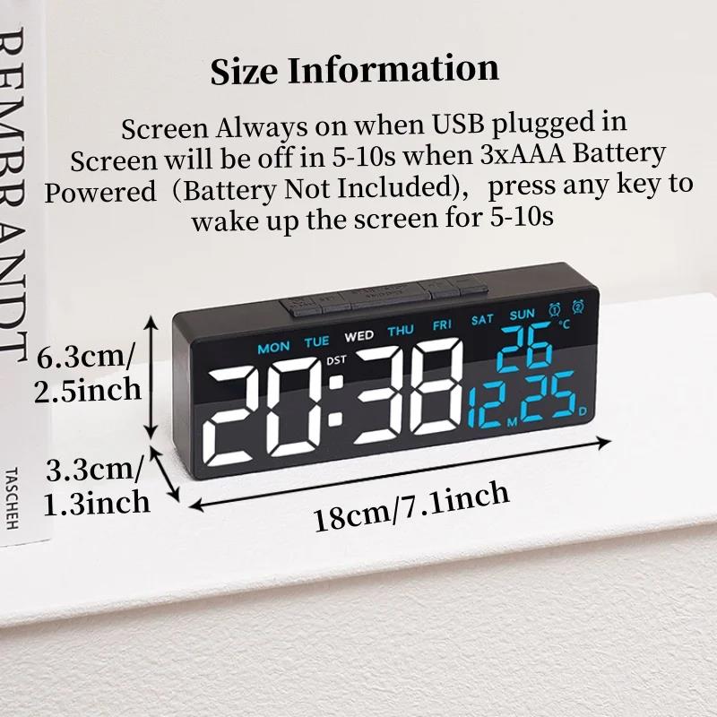 USB Powered Digital Alarm Clock TEMP Date Week Dual Alarm Timing Countdown Snooze Table Clock Auto Dimmable 12/24H DST LED Clock2