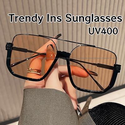Occhiali da sole vintage oversize da donna, alla moda, da uomo, quadrati, con lenti UV400, unisex, alla moda, di lusso, dal design accattivante.