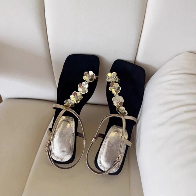 One-strap Shoes Square-toed Shoes Stylish and Elegant Sandals Women's Shoes and Simple Outerwear Shoes