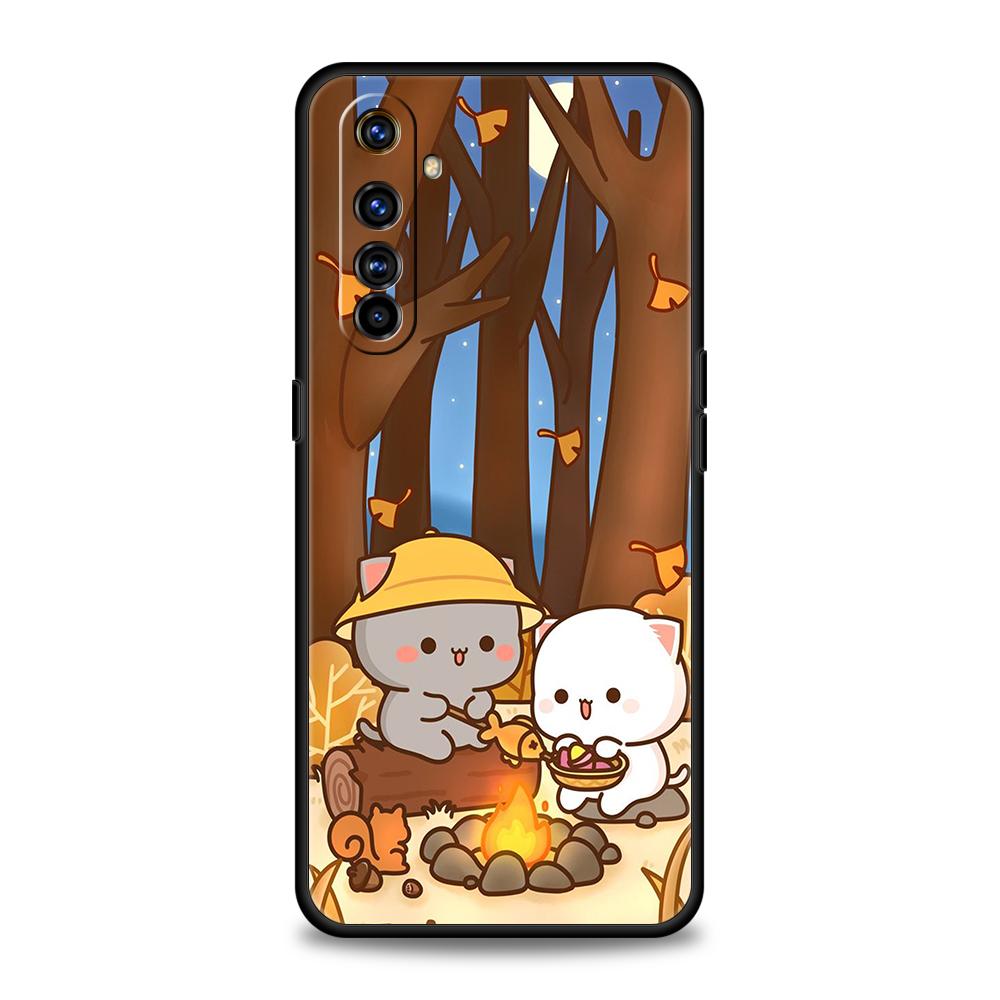 Peach And Goma Cat Phone Case for Realme 8 9 Pro Plus 8i 9i 6 7 GT2 C21 C25 C3 C11 11 Pro 5G Plus Shockproof Silicone Shell Bags
