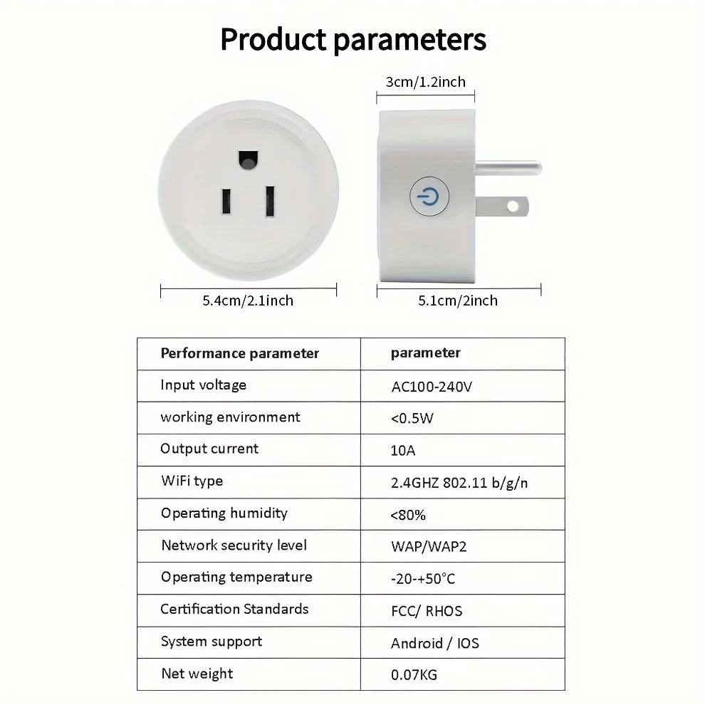 100-240V Wifi Smart Plug US Standard Wireless Outlet 10A APP Remote Voice Control Timing Switch Support Alexa Google Assistant