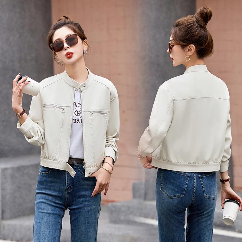 

Женская мотоциклетная куртка из искусственной кожи в стиле ретро - Весна/Осень 2025, Свободный повседневный дизайн, Стиль Z8802 XL (125-140 jin) слоновая кость