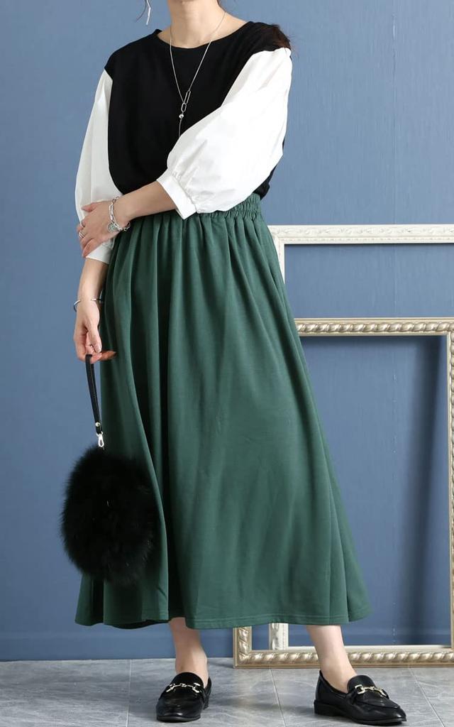 Gold Japan Plus Size Warm Long Sizes Green Women's Skirt, Fleece-Lined Skirt, SW-0494, LL-3L,