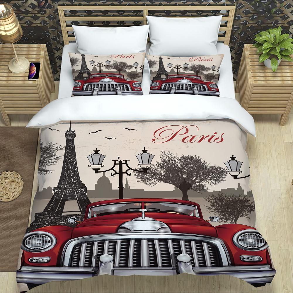 3pcs Bedding Set Classic Car Vintage Poster Home Textile Duvet Cover Pillow Case Boy Kid Teen Girl Bedding Covers Set