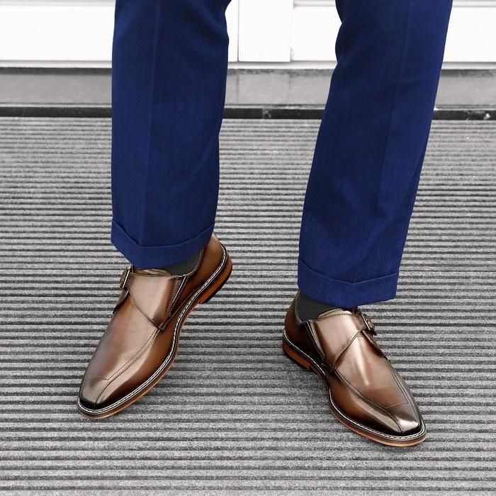 [Foxsense] Business Shoes Leather Men's Dress Shoes Genuine Leather Monk Strap Straight Tip High-Grade Men's Shoes Lightweight & Waterproof