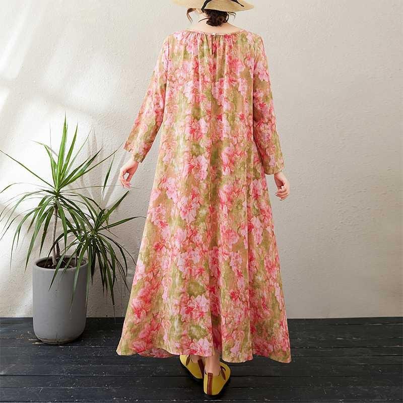 New Round Neck Minimalist Long Sleeve Extra Long Dress Vacation Style