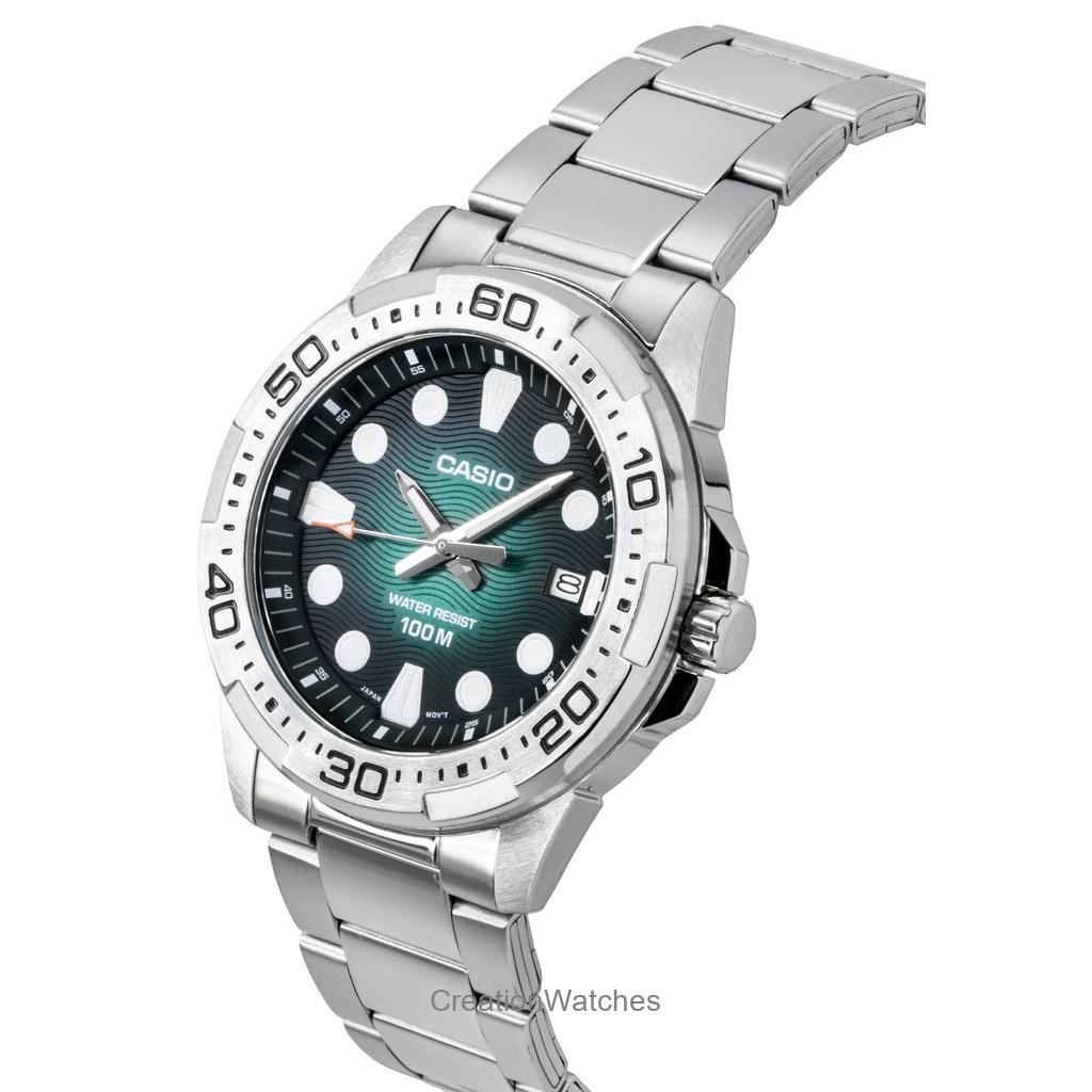 Casio Standard Analog Stainless Steel Green Dial Quartz MTD-140D-3AV 100M Men's Watch