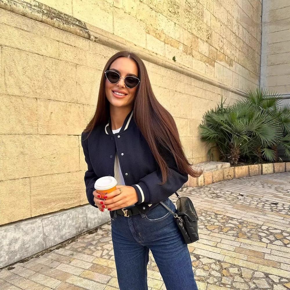 European and American Women's Casual Long-Sleeve Baseball Jacket