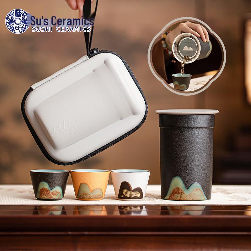 Su s Ceramic Hand-painted Travel Tea Set - A Thousand Li of Rivers and Mountains