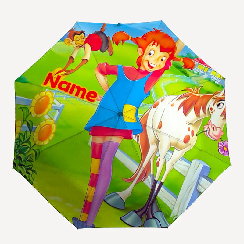

1pc Pippi Longstocking Custom Name Automatic Folding Umbrella, Durable Plastic & Iron, Lightweight for Outdoor Daily Use S1230053