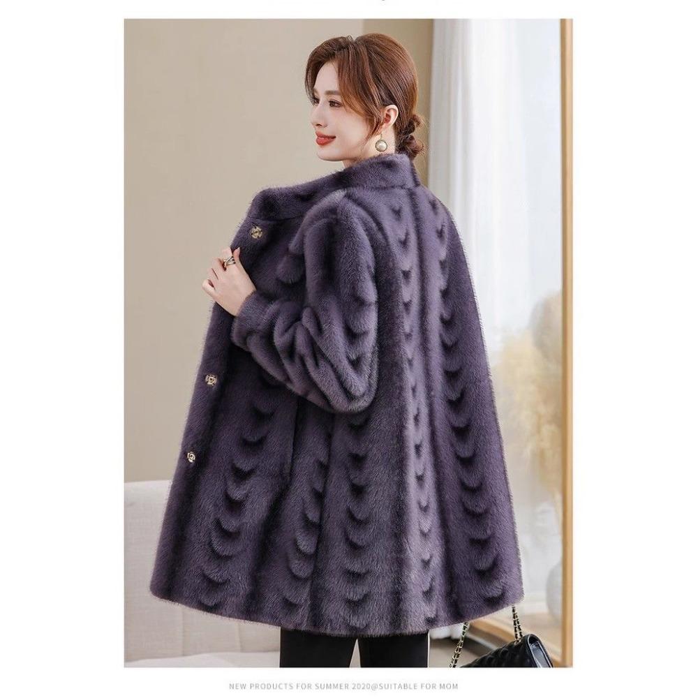 Mother's Winter Mid-length Mink Fleece Coat New Middle-aged and Elderly Women's Fur One-piece Thickened Sheep Shearling Coat