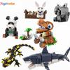 Yigebebe Ideas MOC Animals Shark Panda Lizard Rabbit Raccoon Bird Dinosaurs Building Blocks Toys for Toy Animal