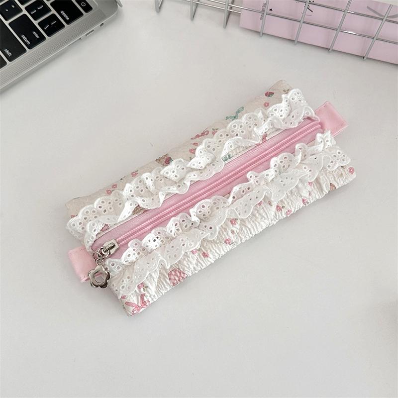 Lace Floral Pencil Case Ins Style Mini Makeup Bag Sundry Change Storage Bag Large Capacity Stationery Organizer Pen Bag