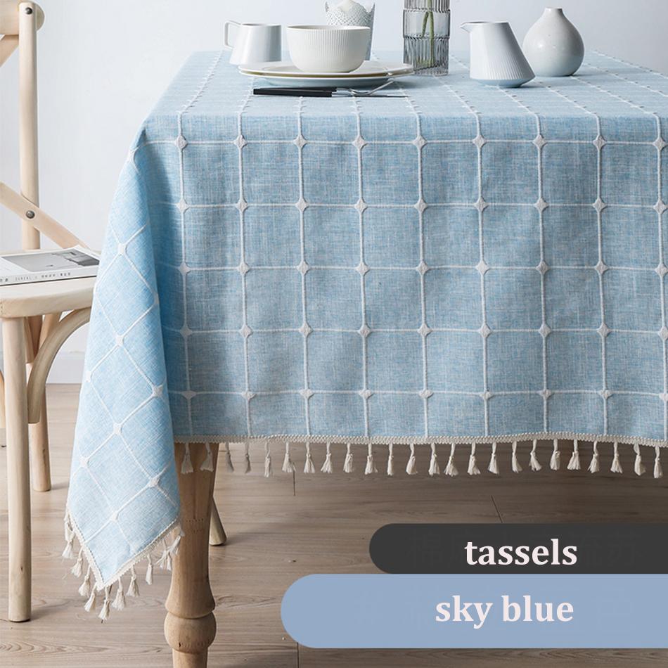 Plaid Table Cloth Rectangle Table, Cotton Linen Tablecloths Farmhouse Tablecloth, Soft and Wrinkle Free Table Cover with Tassels