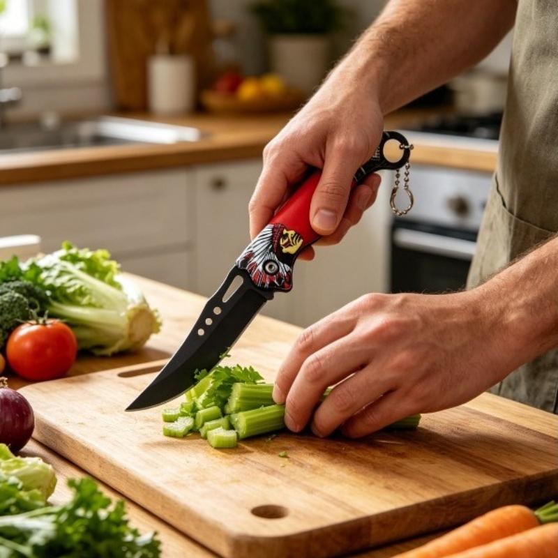 Coltello da Frutta Pieghevole Totem Acciaio Inossidabile Coltello da Pelatura per Uso Domestico Portatile Coltello da Cucina Multiuso
