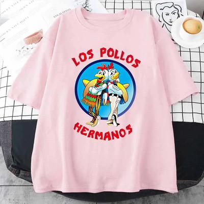 Lustiges bedrucktes T-Shirt LOS POLLOS Hermanos Mode Lässig Kurzarm Sommer Locker Atmungsaktiv T-Shirt Hühnerbrüder T-Shirts