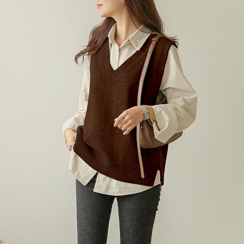 

Женский хлопковый свитер-жилет с V-образным вырезом - Свободный крой, Вязаный топ без рукавов для весны/осени 2025 Small