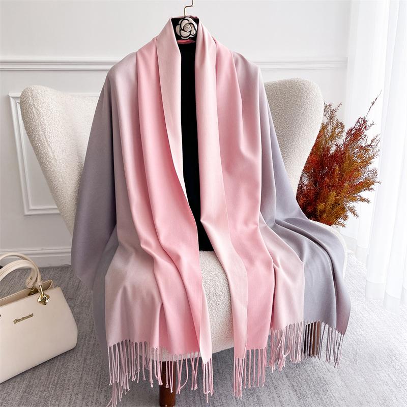Fashion Solid Cashmere Warm Scarf for Women New Design Pashmina Winter Double Color Shawl Wraps Bufanda Tassel Blanket Poncho