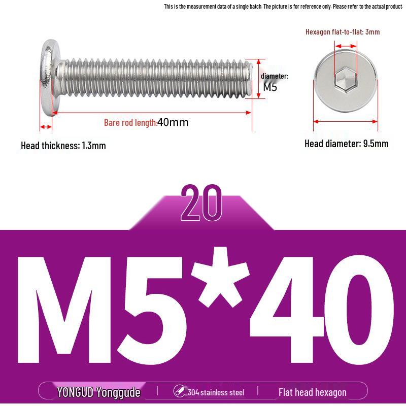 304 Stainless Steel Ultra-Thin Flat Head Hex Socket Bolt, M2-M12