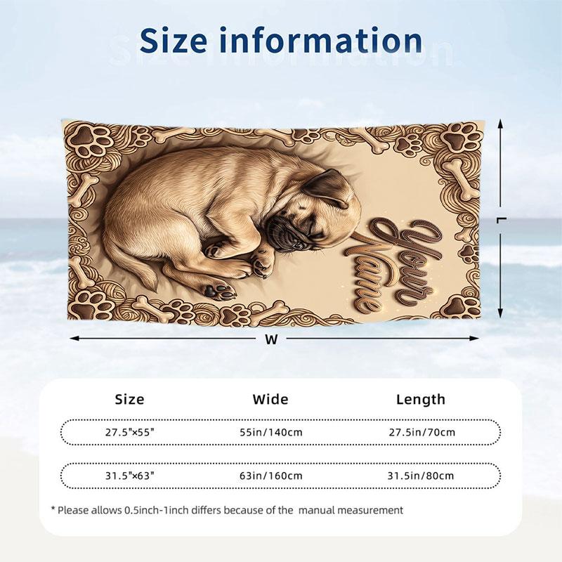 Dog Theme Beach Towel Personalized Custom Name & Text Soft Quick Dry Beach Towel for Swimming Travel