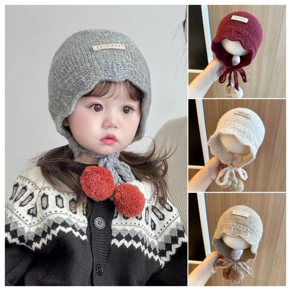 Pompom Baby Knit Hat Ear Protection Lacing Bonnet Soft Earflap Hats For Kids