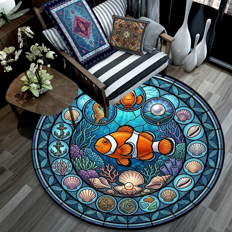 Ocean Glass Round Area Rug Under Office Chairs Bedroom Living Room Home Decor