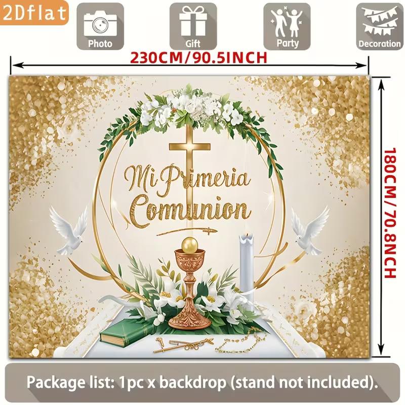 2D Mi Primera Comunion Celebration Background, Chalice & Dove Decor