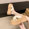 Fashion 8CM Women Summer Leather Chunky Slippers High Platform Flip Flops Wedge Heels Slides Sweet Girl Sandals Open Toe Beach Slippers