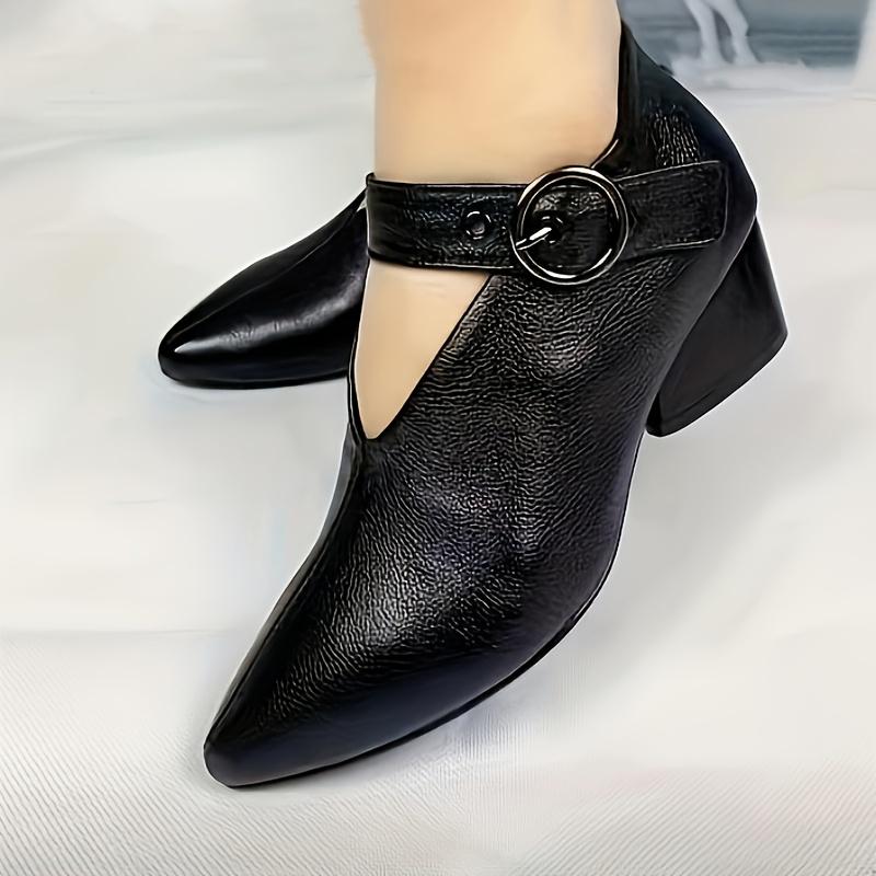New Arrival: British Fish-Mouth Buckle Fashionable Peep-Toe Block Heel Shoes for Women - Comfortable High Heels, All-Season Wear