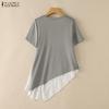 ZANZEA Women Casual Lace Splice Irregular Hem Summer Short Sleeve Blouse Tops