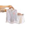 2026 Summer Girls' Stylish Plaid Two-Piece Set with Little Rabbit Lace Sleeveless Design