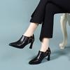 Pointed high heels women's spring new plaid cowhide flower fine heel deep mouth single shoes fashion ankle shoes