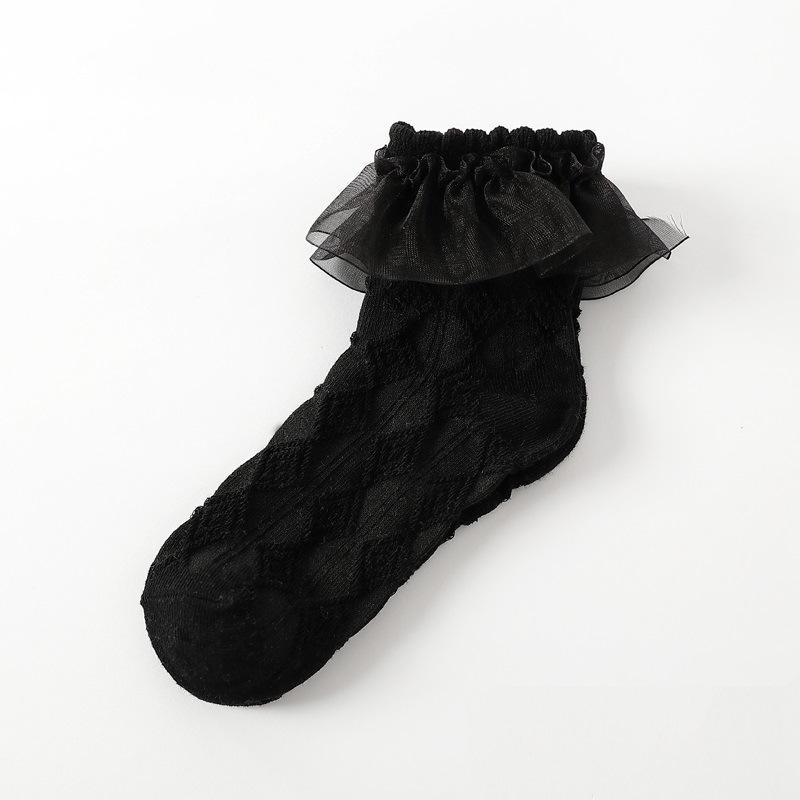 Summer Baby Lace Ruffle Socks Thin Mesh Breathable Short Sock Princess Girls Bow Dress Ankle Socks Kids Lolita White Black Sock